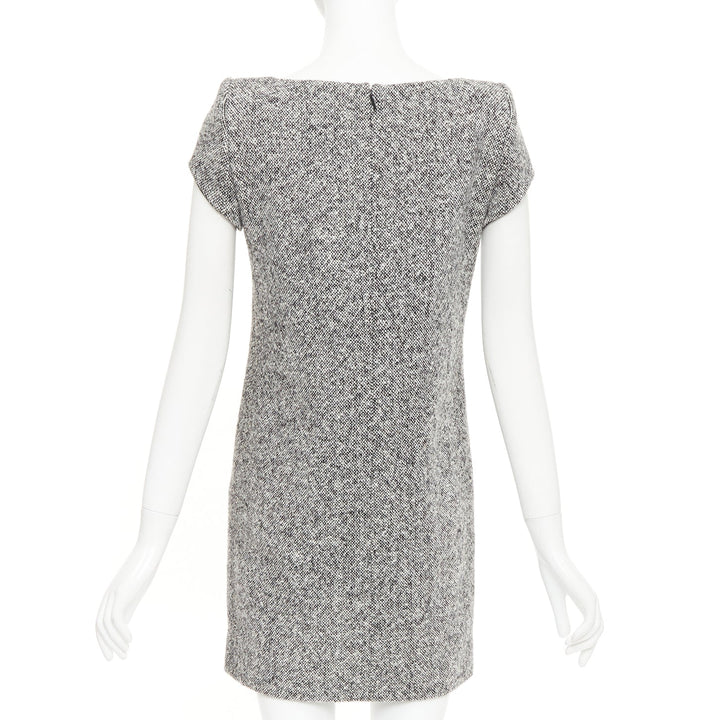 SAINT LAURENT 2013 grey boucle wool tweed silk padded shoulder dress FR36 S
