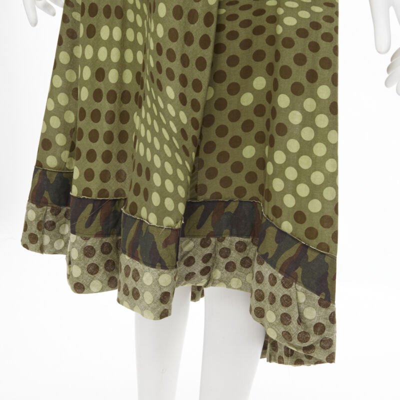 Runway COMME DES GARCONS 2000 green polka dot cotton camouflage hem midi dress M