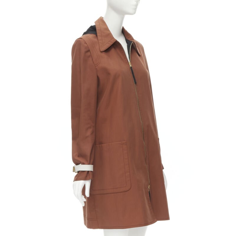 MARNI brick red cotton strapped cuff zip front hooded overcoat IT40 S