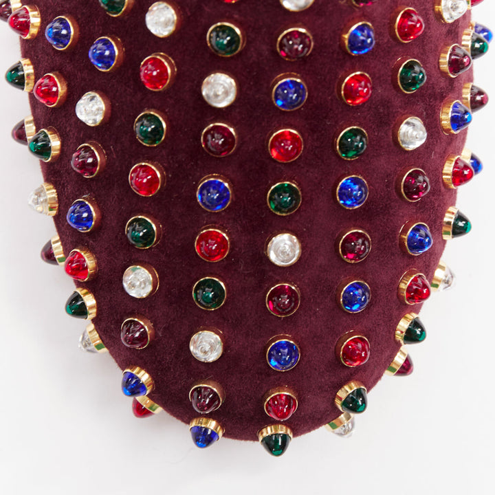 CHRISTIAN LOUBOUTIN burgundy suede jewel tone gripoix stone stud loafers EU36.5