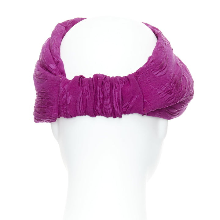 GUCCI Old Hollywood purple silk brocade knot turban headband 57cm M