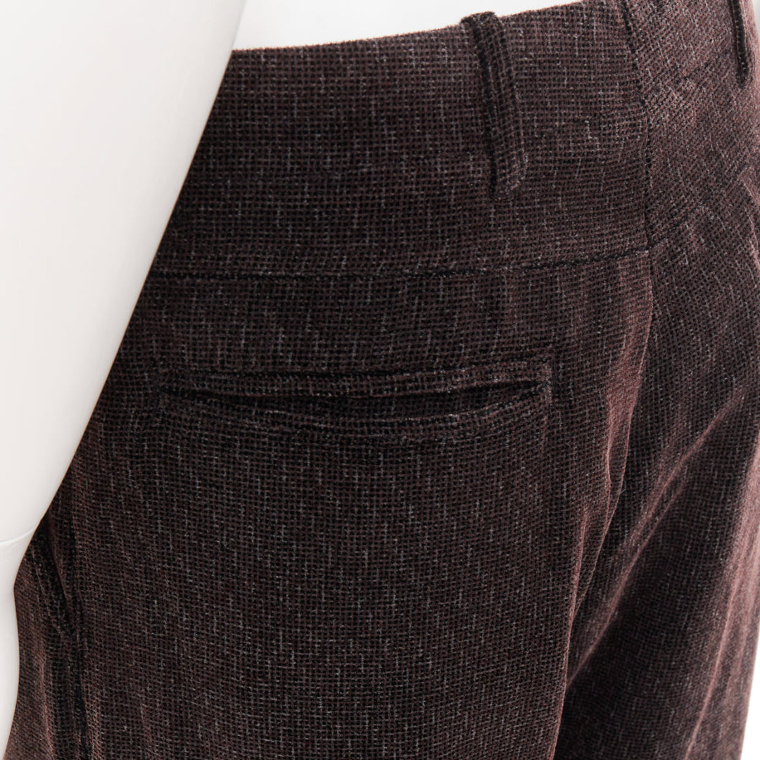 GIORGIO ARMANI dark brown grey velvet textured  wide leg cropped pants IT46 S
