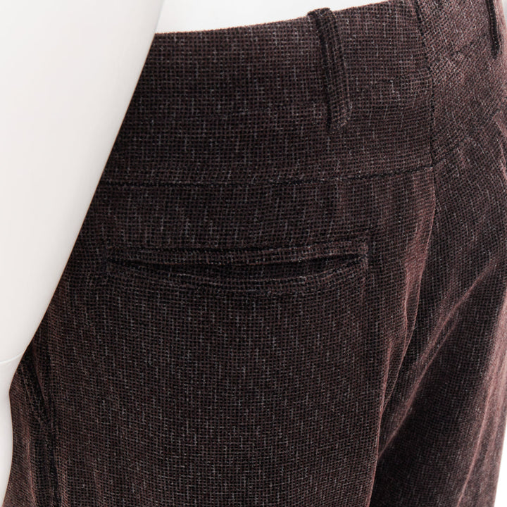 GIORGIO ARMANI dark brown grey velvet textured  wide leg cropped pants IT46 S
