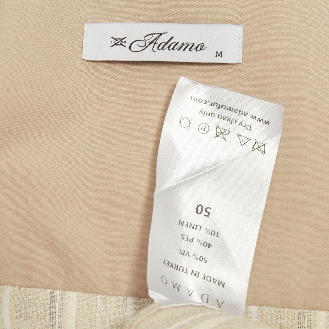 ADAMO beige vertical stripe mandarin collar button up long sleeve shirt M