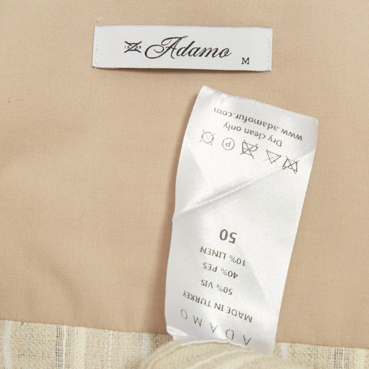 ADAMO beige vertical stripe mandarin collar button up long sleeve shirt M