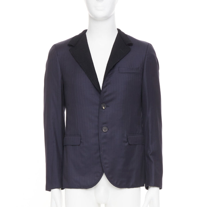 LANVIN 2014 contrast peak lapel pinstripe wool two-button tuxedo blazer EU46 S