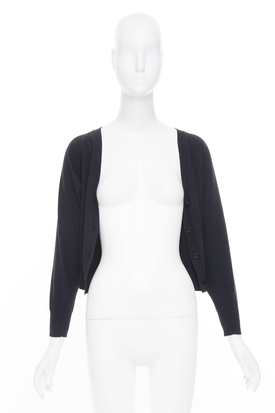 DOROTHEE SCHUMACHER black cotton blend deep v neck cropped knit cardigan US0 XS