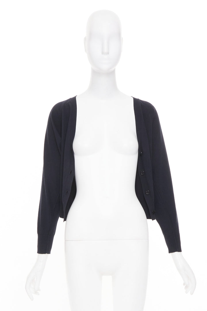 DOROTHEE SCHUMACHER black cotton blend deep v neck cropped knit cardigan US0 XS
