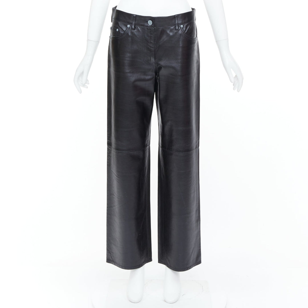 CALVIN KLEIN 205W39NYC black lambskin leather straight leg utility pants IT40 S