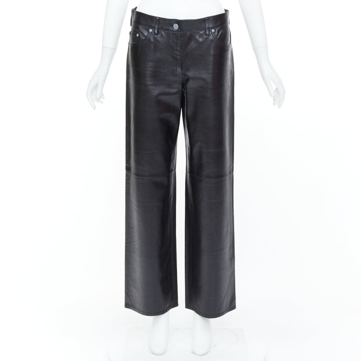 CALVIN KLEIN 205W39NYC black lambskin leather straight leg utility pants IT40 S