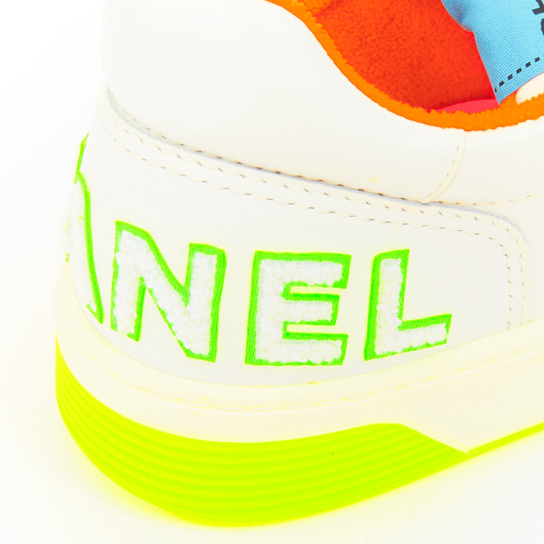 CHANEL 2020 white calfskin neon multicolor low top trainer court sneakers EU38.5