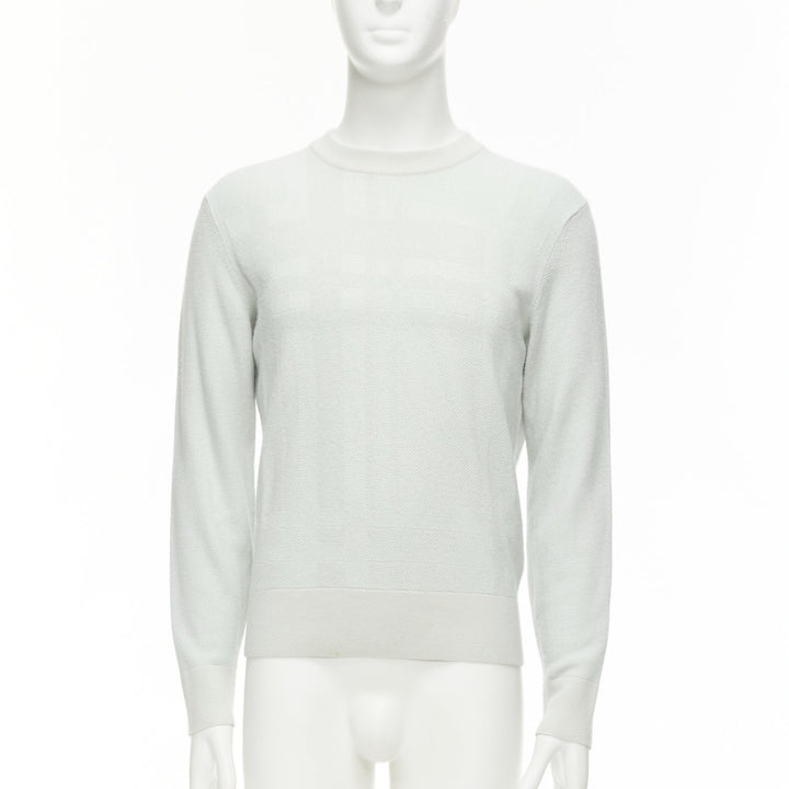 LORO PIANA light green silk cashmere big checkered knitted sweater IT48 M