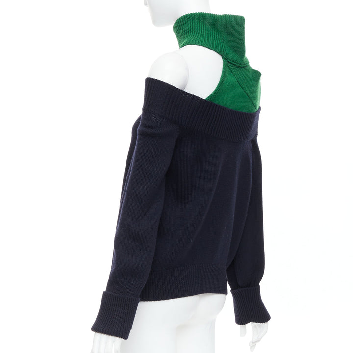 MONSE navy green merino wool asymmetric cut out  sweater S