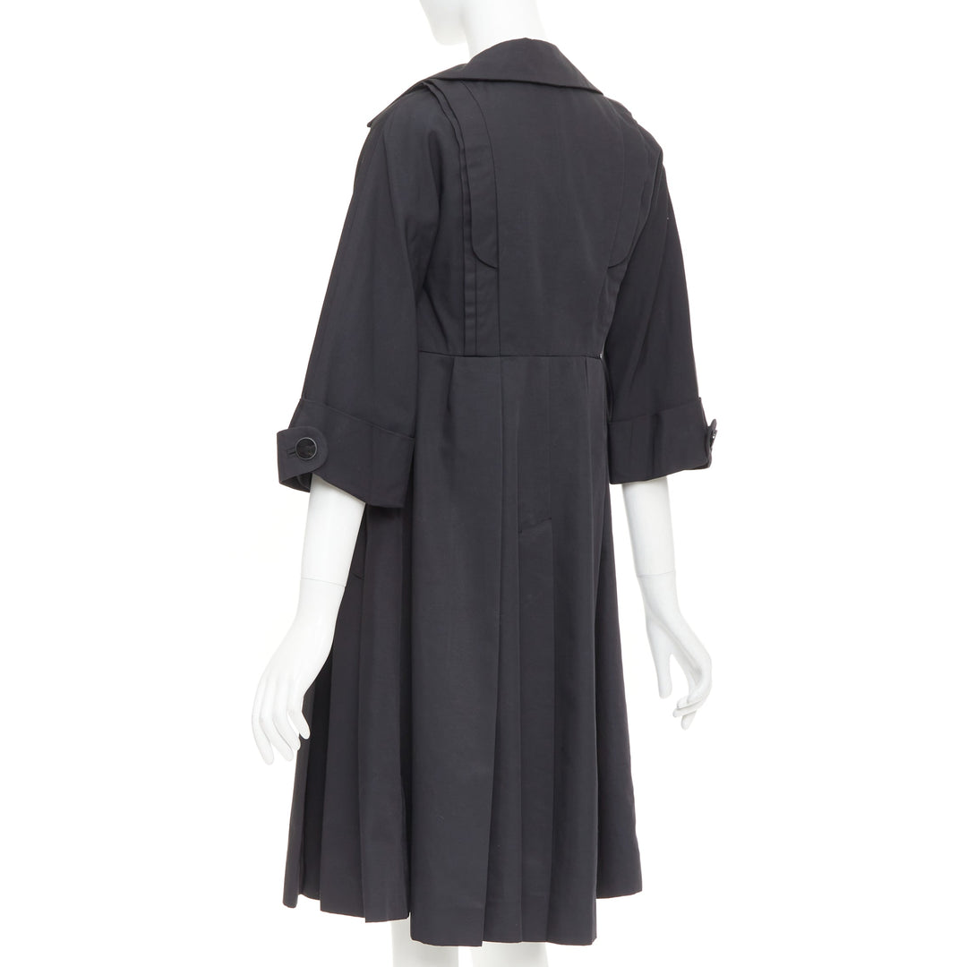 GUCCI 2007 black textured nylon plastic logo buttons long coat IT36 XXS