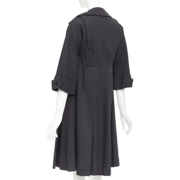 GUCCI 2007 black textured nylon plastic logo buttons long coat IT36 XXS