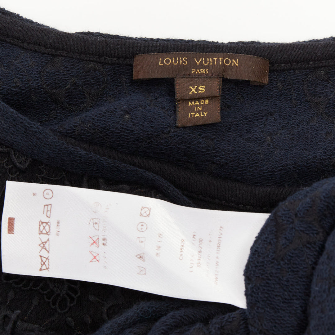 LOUIS VUITTON black LV logo monogram raised lace drawstring short dress XS