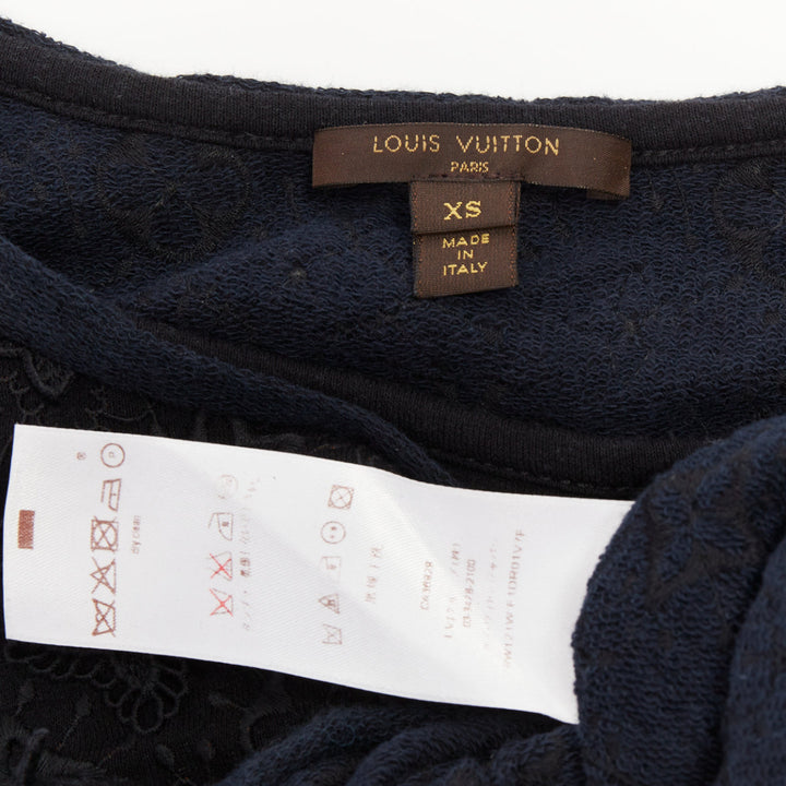 LOUIS VUITTON black LV logo monogram raised lace drawstring short dress XS