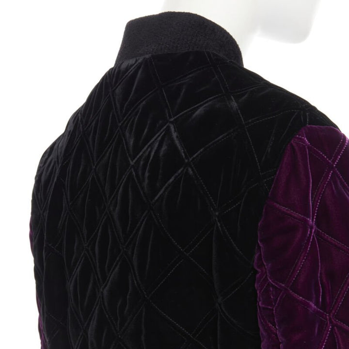 SAINT LAURENT 2018 Teddy black purple diamond quilted bomber jacket EU44 XS
