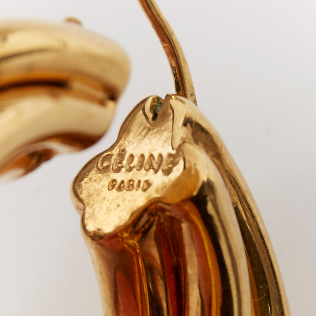 OLD CELINE Phoebe Philo Trinity Twist Swirl gold tone brass hoop earrings Pair