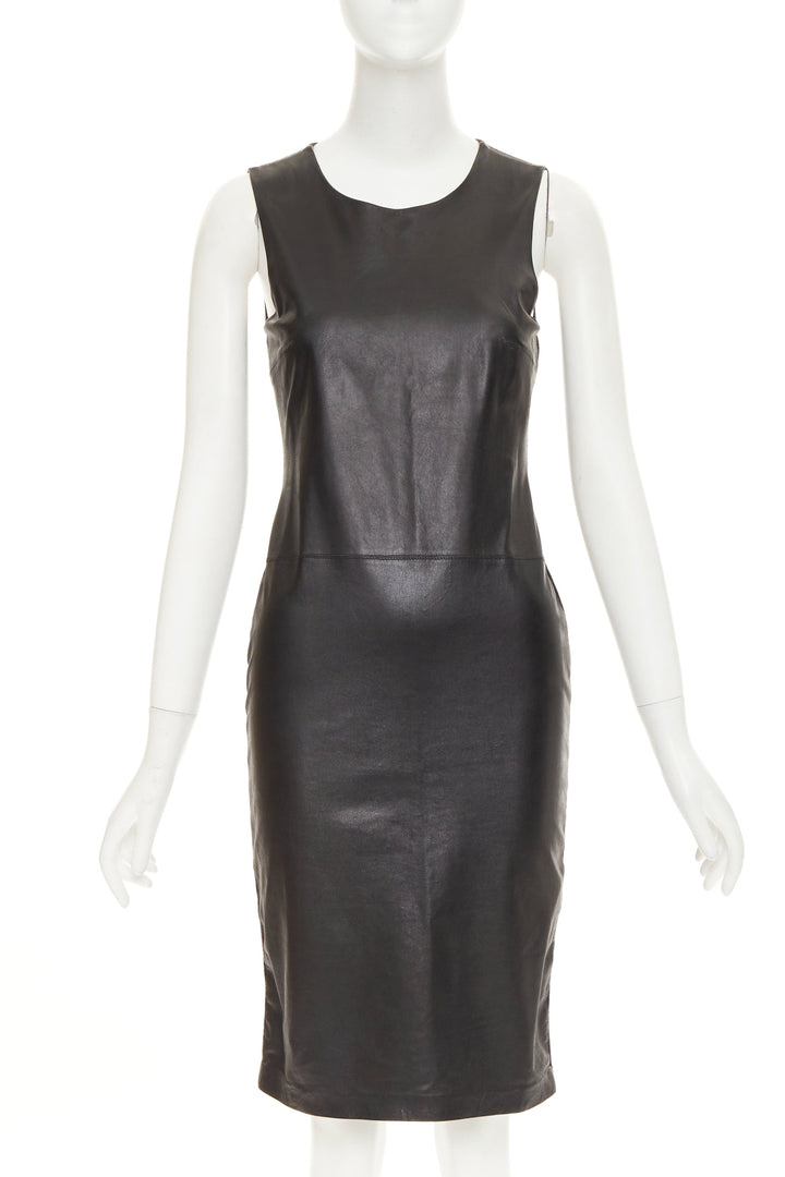 RALPH LAUREN PURPLE LABEL black leather cashmere blend sleeveless dress XS