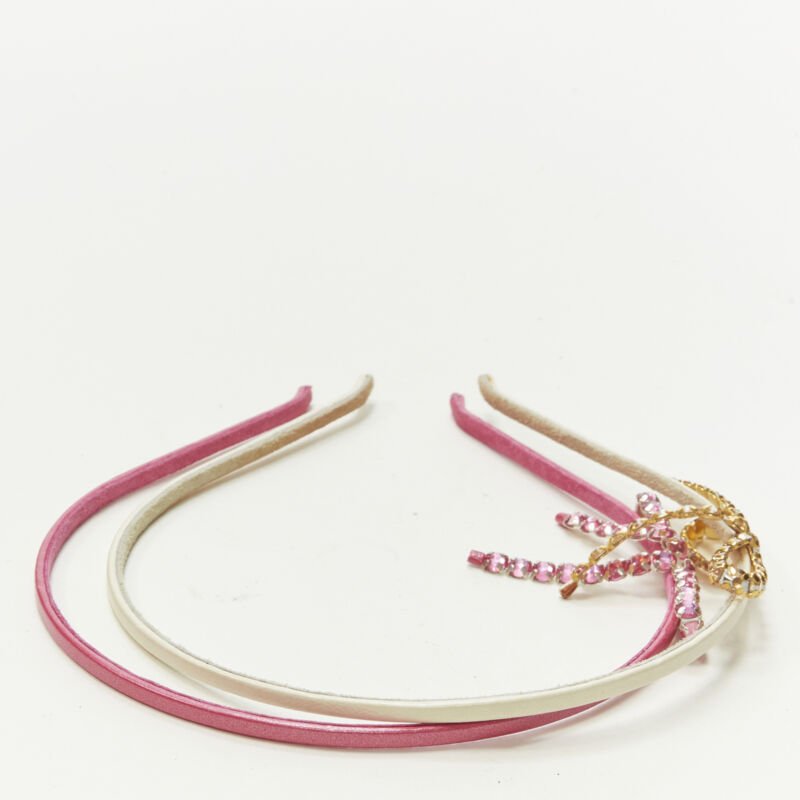 ALEXANDER ZOUARI LOT OF 2 white pink leather crystal ribbon bow headband