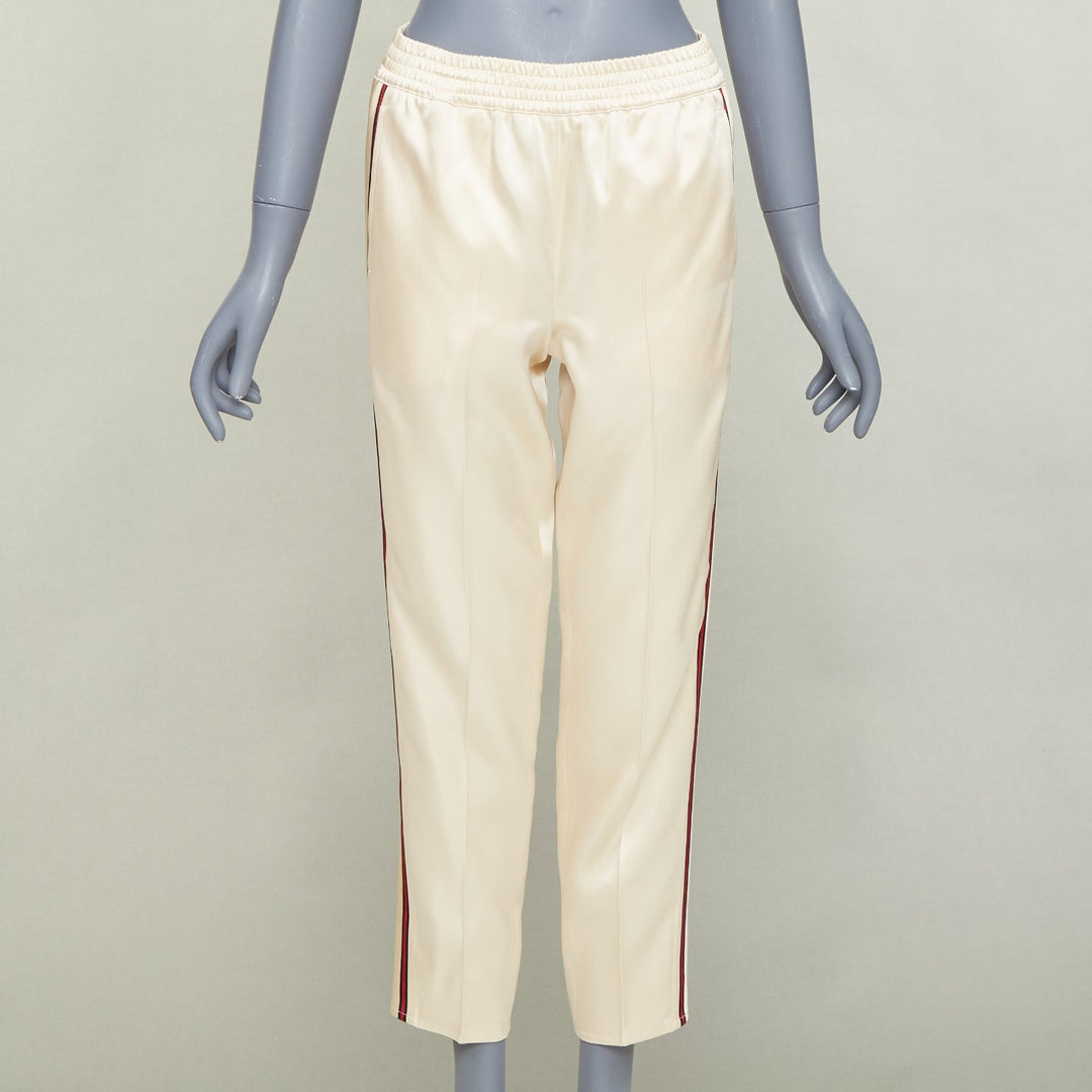 GUCCI 2016  ivory acetate navy red web mid waist cropped track pants IT38 XS