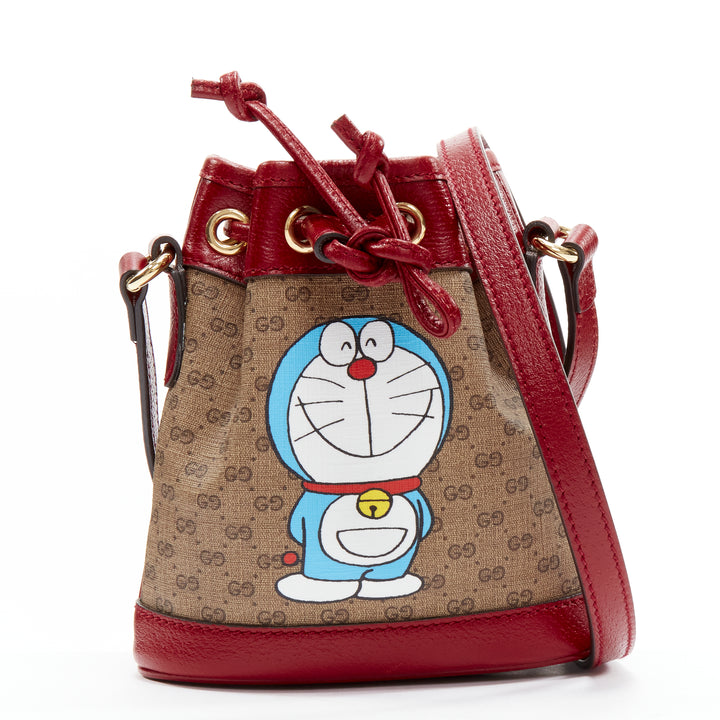 GUCCI DORAEMON 2021 Limited GG Supreme red drawstring crossbody bucket bag