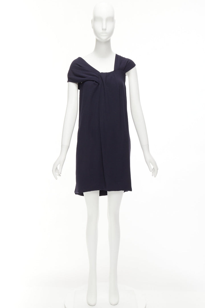 FENDI navy viscose wool asymmetric pleated collar silk lined mini dress IT38 XS