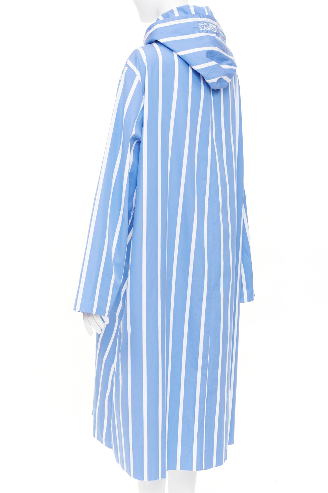 VETEMENTS 2018 blue white stripe oversized hooded cotton poplin poncho dress XS