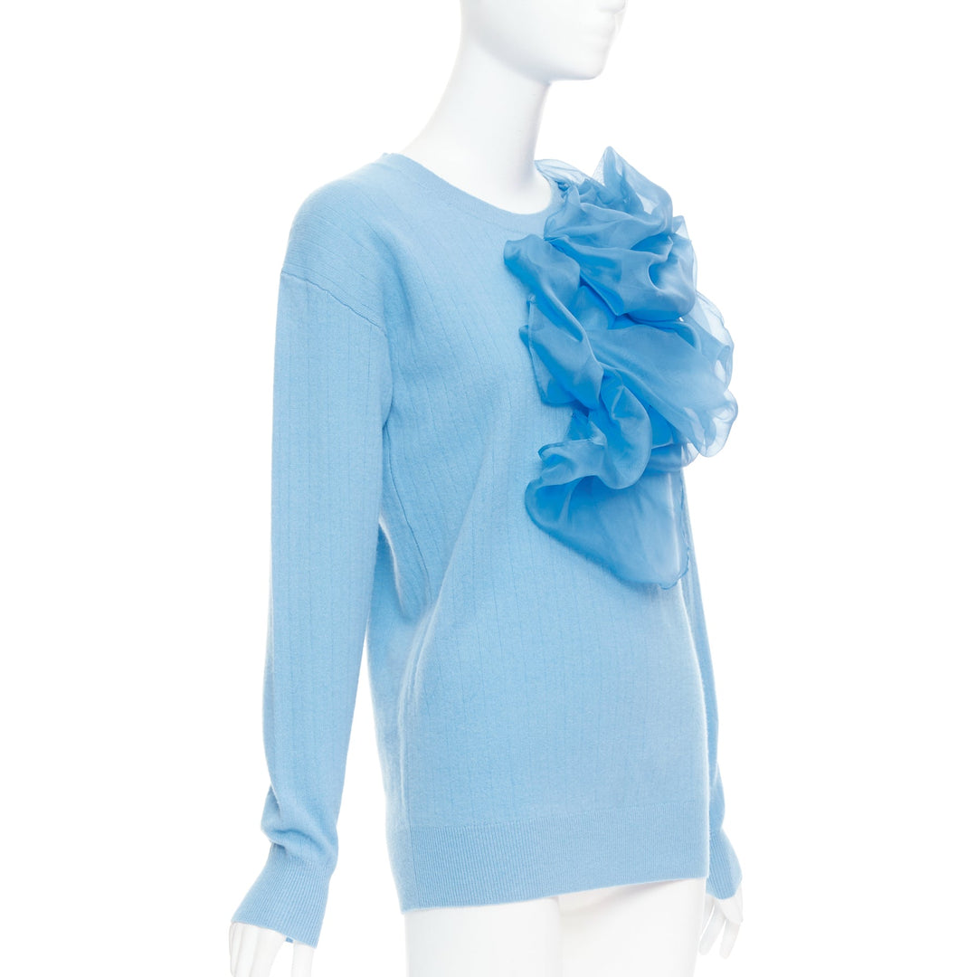SIES MARJAN Awa b/lue cashmere wool organza rosette ruffle sweater XS