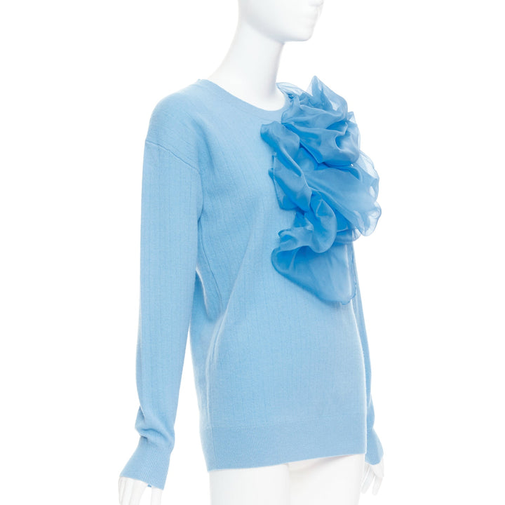 SIES MARJAN Awa b/lue cashmere wool organza rosette ruffle sweater XS
