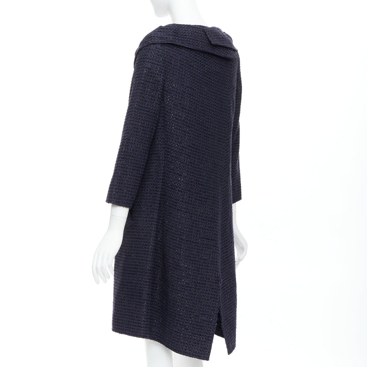 ROLAND MOURET navy cotton blend tweed collar structural coat UK12 L