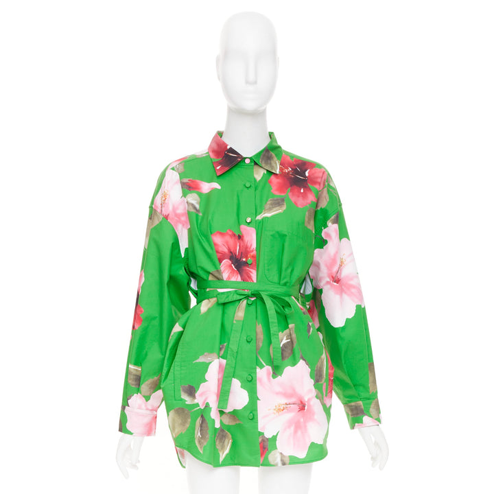 VALENTINO 2021 Runway Lilium green pink oversized cotton poplin shirt IT36 XXS