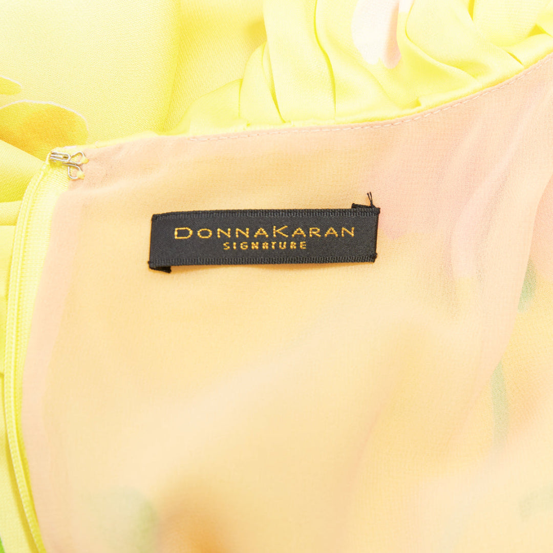 rare DONNA KARAN Vintage yellow floral print ruffle collar maxi dress