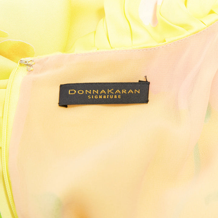 rare DONNA KARAN Vintage yellow floral print ruffle collar maxi dress