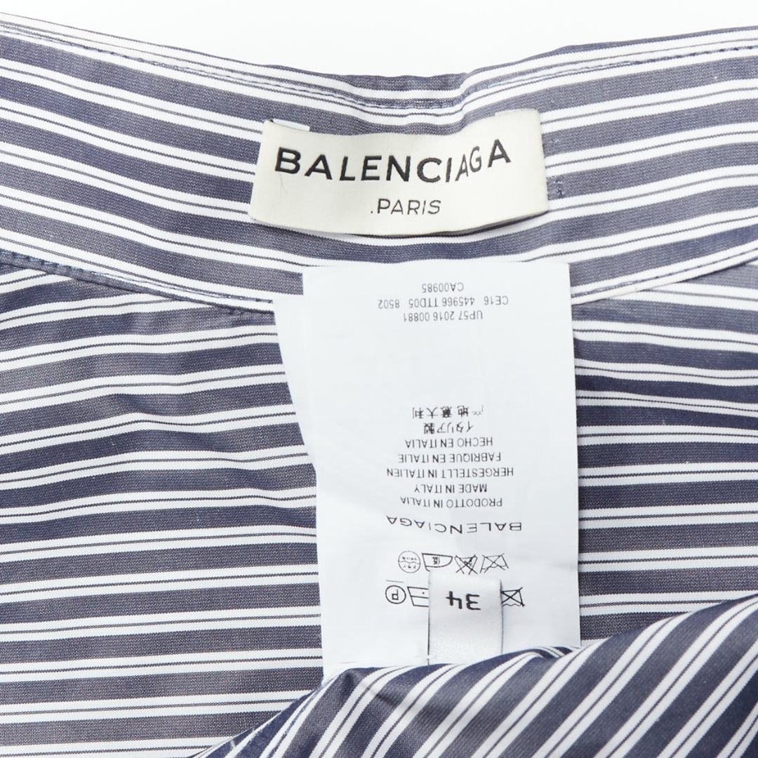 BALENCIAGA Demna 2016 grey cream striped 3D drop back shirt FR34 XS