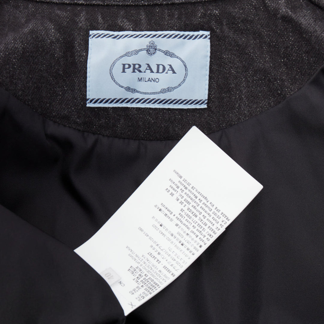 PRADA 2022 grey faded denim triangle logo plague cropped blouson jacket IT40 S
