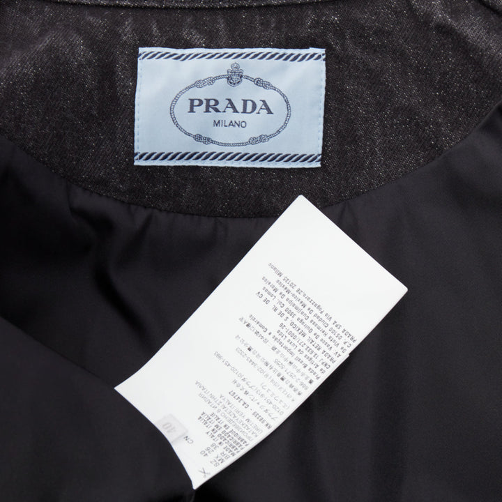 PRADA 2022 grey faded denim triangle logo plague cropped blouson jacket IT40 S