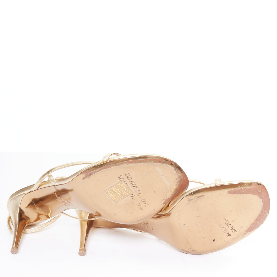 VALENTINO Rockstud gold leather studded simple strappy sandals EU39