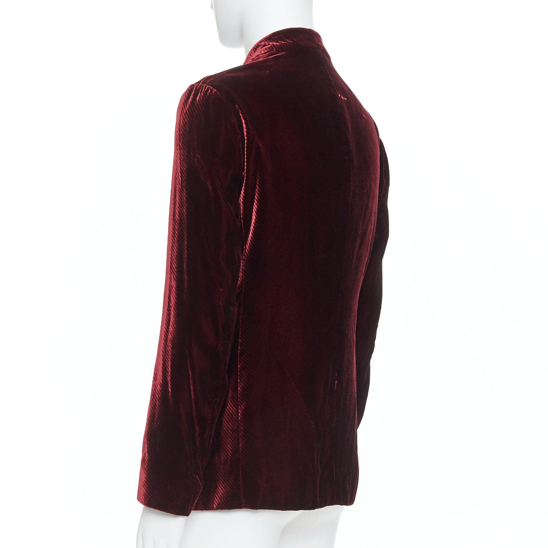 GIORGIO ARMANI red velvet diagonal texture single breast mandarin blazer IT46R S