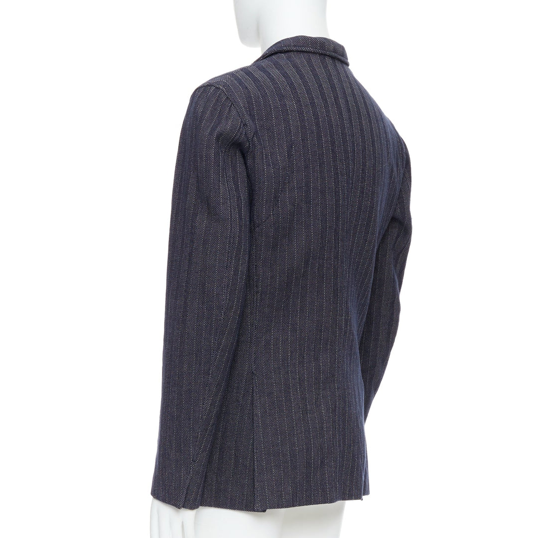 JIL SANDER navy cream cotton striped double breasted blazer IT48 M