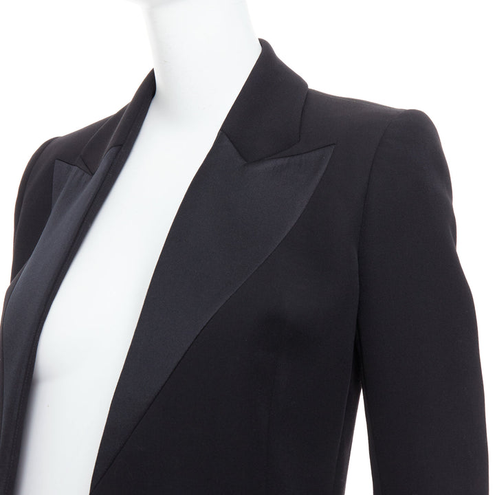 LANVIN Alber Elbaz black wool silk Trompe Loeil pressed peak lapel blazer FR36 S