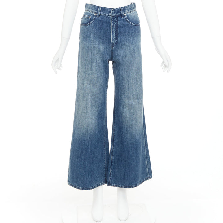 CHRISTIAN DIOR dark blue washed darted pockets wide cropped jeans FR36 S