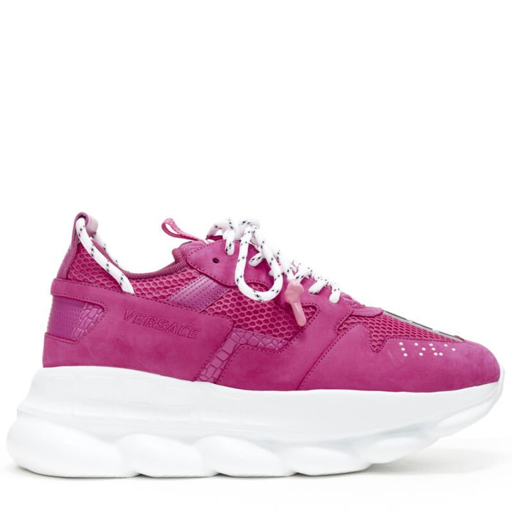 VERSACE Chain Reaction Blowzy shocking pink suede chunky dad sneaker EU41.5