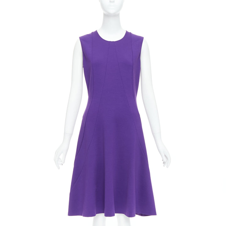 JIL SANDER purple wool blend contour panel fit flare dress FR40 L