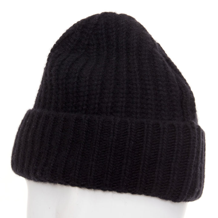 MONCLER RICK OWENS 2023 logo applique ribbed beanie wool cashmere hat Sz0 XS