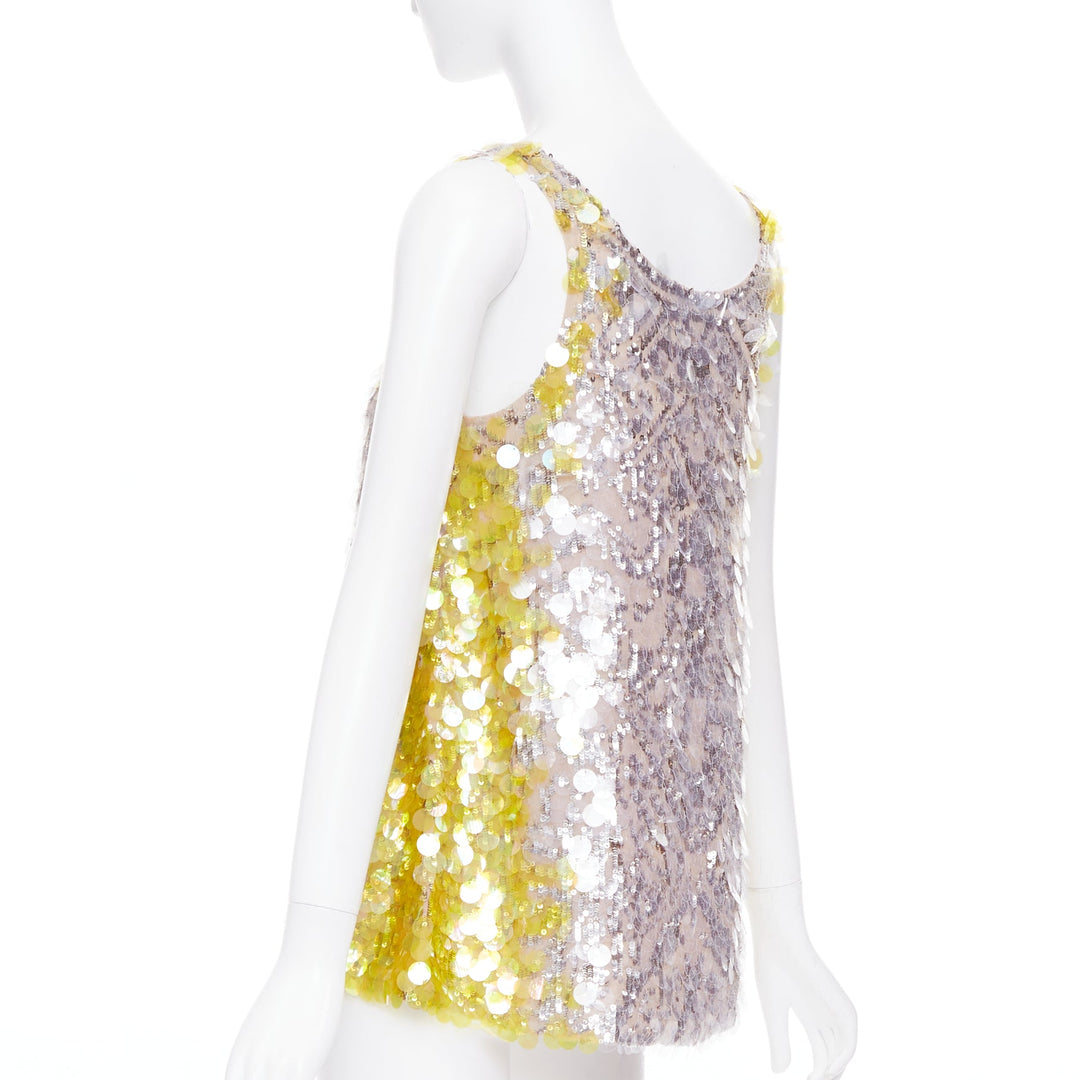 VALENTINO yellow poudre silver giallo sequined pailettes silk vest IT40 S