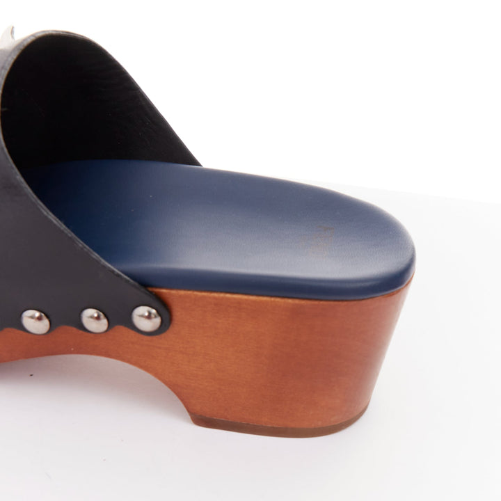 FENDI Hypnoteyes Monster Bag Bug black stud embellished wooden clog mules EU40