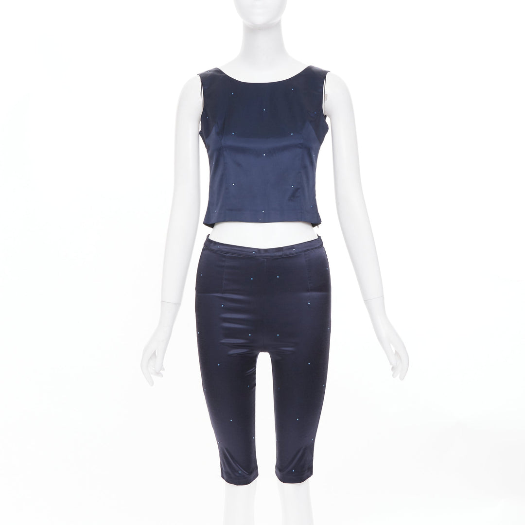 MAX & CO Trends navy blue crystal cotton blend bateau crop top capri set IT40 S