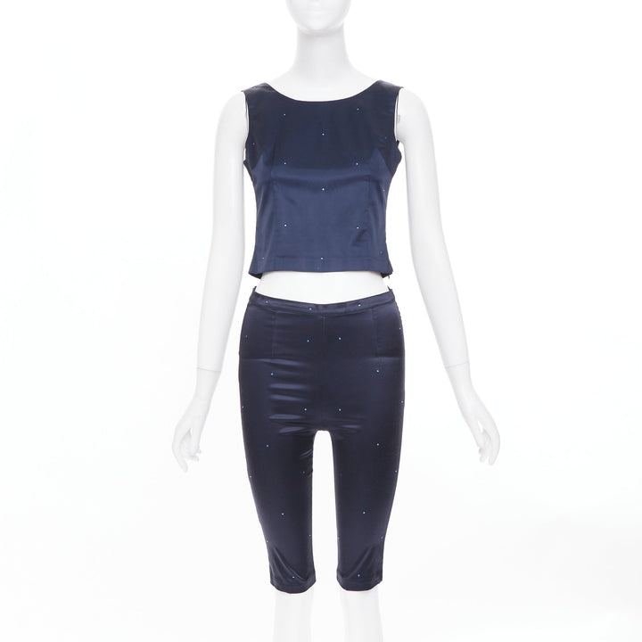 MAX & CO Trends navy blue crystal cotton blend bateau crop top capri set IT40 S